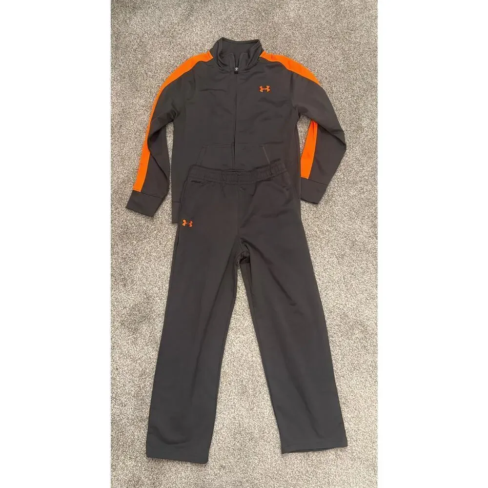Boys Under Armour Orange/Gray Tracksuit Two Piece Jacket/Pants, 7